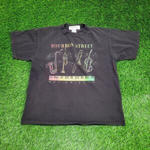 Vintage Bourbon-Street Jazz Shirt Large 22x25 New-Orleans USA